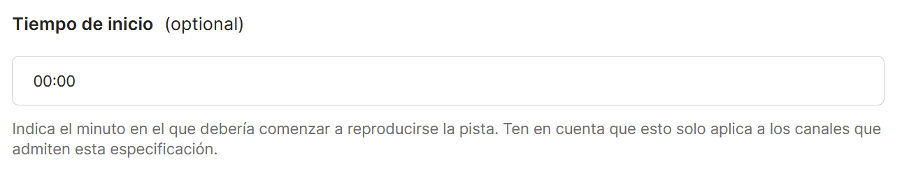 Campo "Tiempo de inicio" (opcional)
