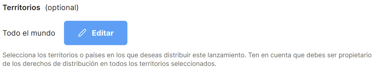 Campo "Territorios" con "Todo el mundo" y el botón "Editar"