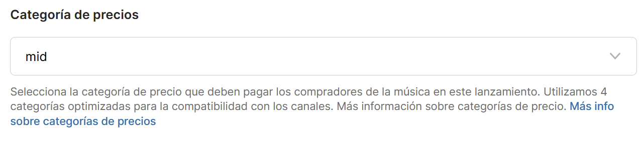 Desplegable "Categoría de precios"