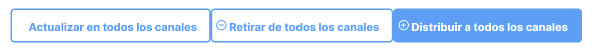 Botones "Actualizar en todos los canales", "Retirar de todos los canales" y "Distribuir a todos los canales"
